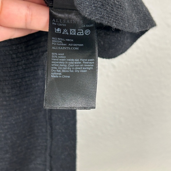 Allsaints women size L Rio Roll neck sweater wool cotton black dolman sleeve - Picture 11 of 11